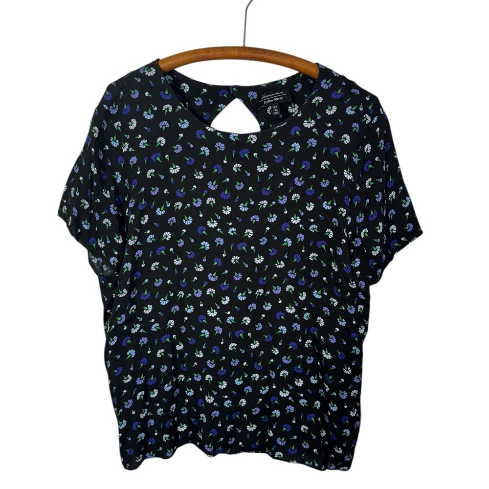 Stockholm Atelier & Other Stories Women's Blouse Black Floral Keyhole Size 12